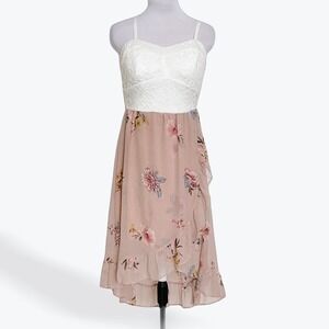 As U Wish Womens Lace Floral High-Low Ruffle Dress Pink White Size M A851295F62